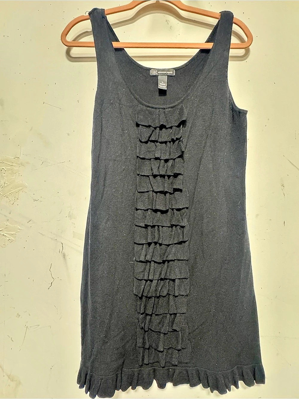 INC International Concepts XL Black Ruffle Sleeveless Knit Tunic Top
